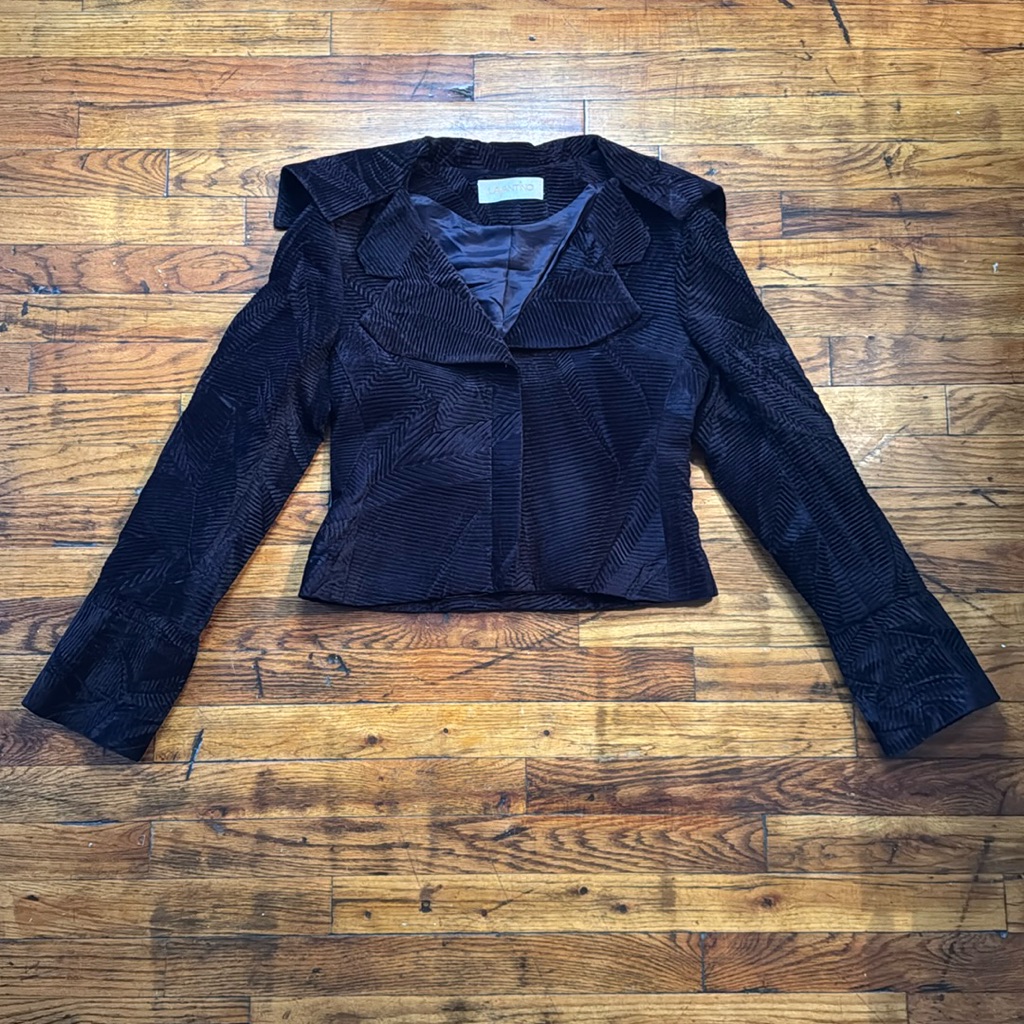 Lavantino Vtg Women's Abstract Corduroy Cropped Blazer Bell Sleeve Purple Size S
